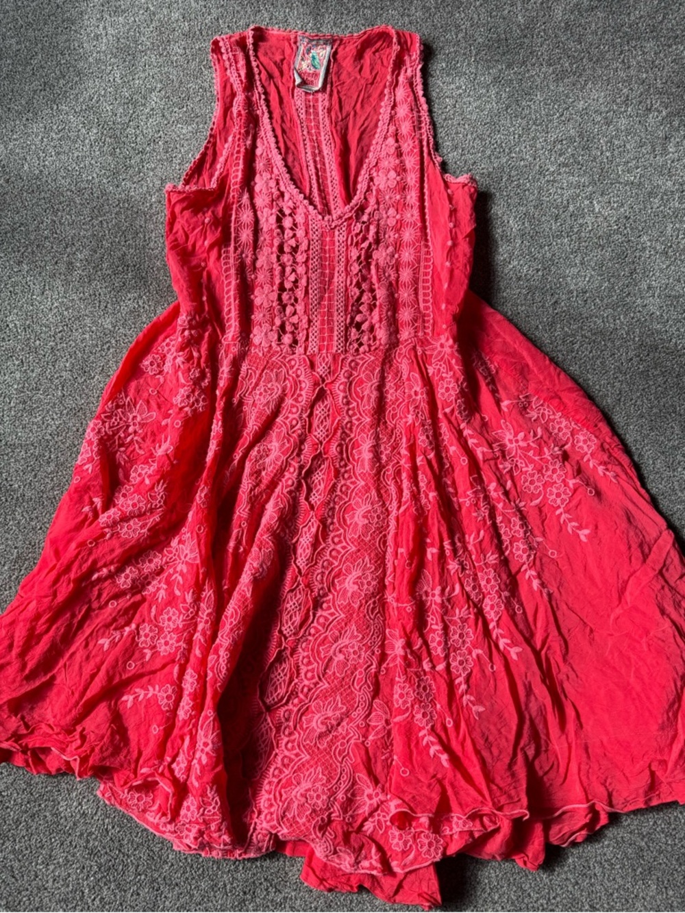 Johnny Was Coral Embroidered Dress